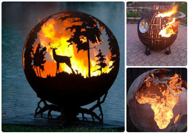 Globe shaped Fire Pits with various designs